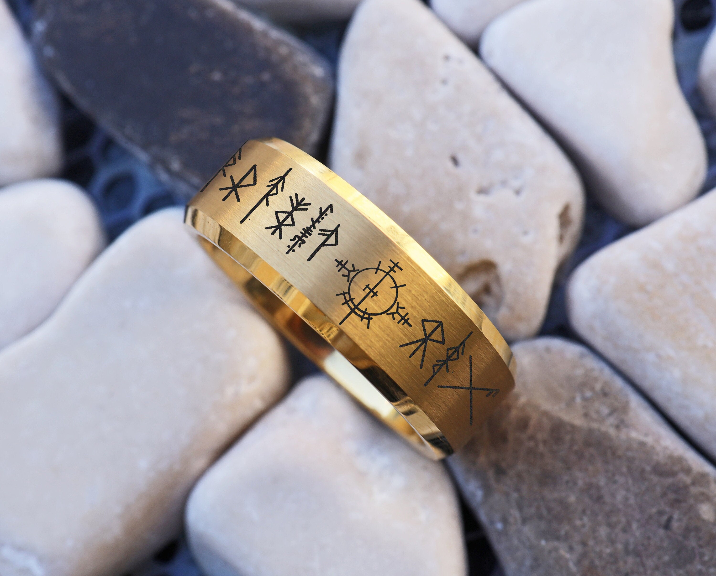 Viking Rune Ring - Engraved Viking Rune Ring, Hammered Sterling Silver Futhark Band, Ancient Norse