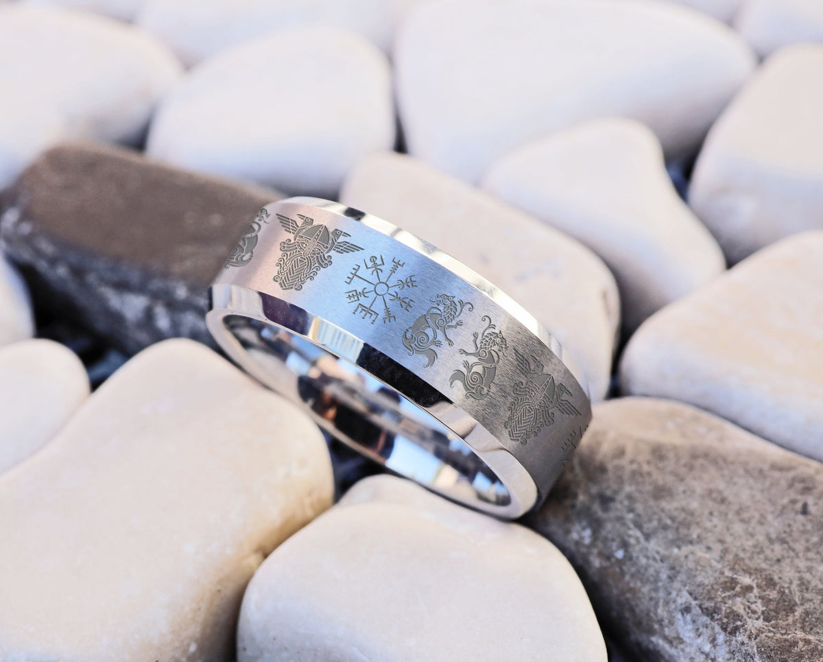 Viking Odin Ring - Viking Runes Wedding Band, Odin Nordic Ring, Viking Battle Ring, Runic Wedding