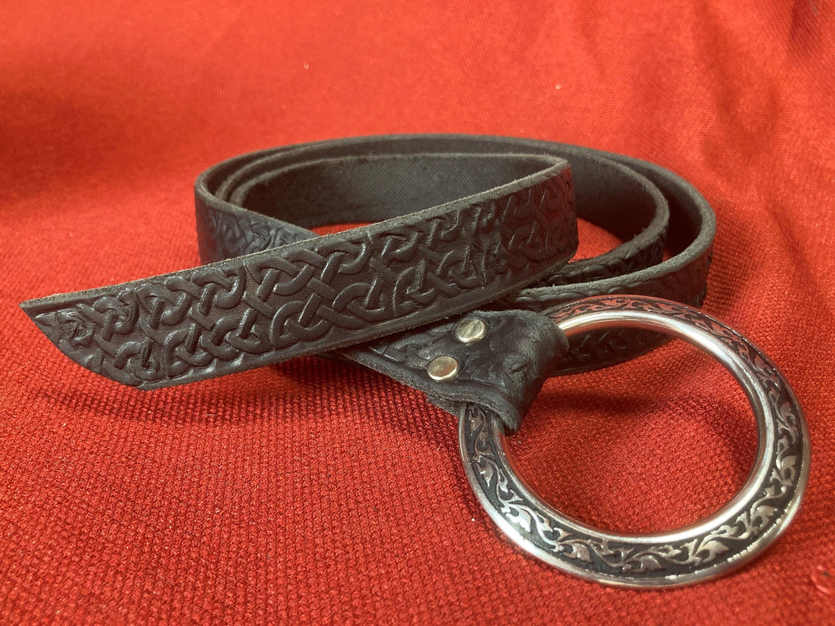 Viking Leather Accessory - Embossed Viking belt from brown or black 3, 2mm leather, with bronze