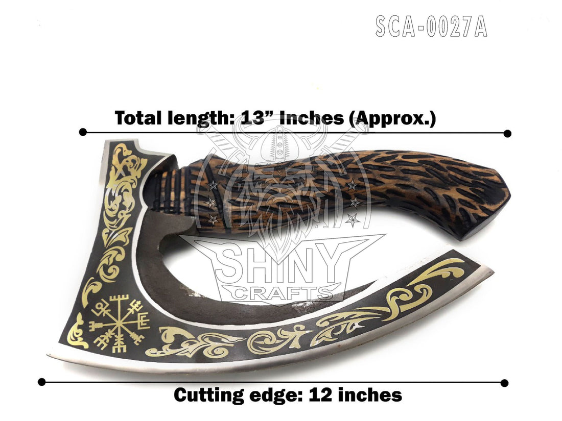 Viking Weapon Replica - Hand Forged Viking Pizza Axe, Rosewood Ash Handle, Leather Sheath