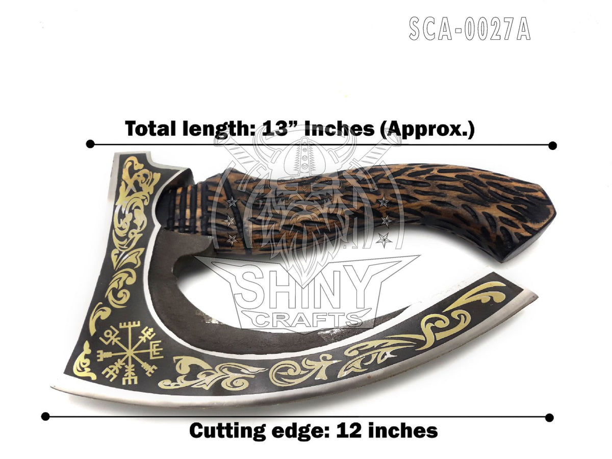 Viking Weapon Replica - Hand Forged Viking Pizza Axe, Rosewood Ash Handle, Leather Sheath