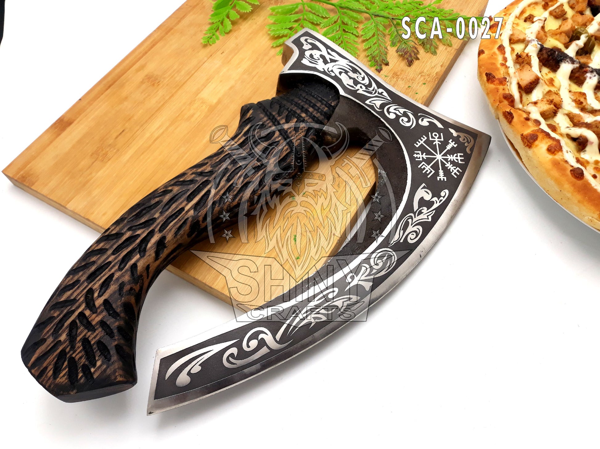 Viking Weapon Replica - Hand Forged Viking Pizza Axe, Rosewood Ash Handle, Leather Sheath