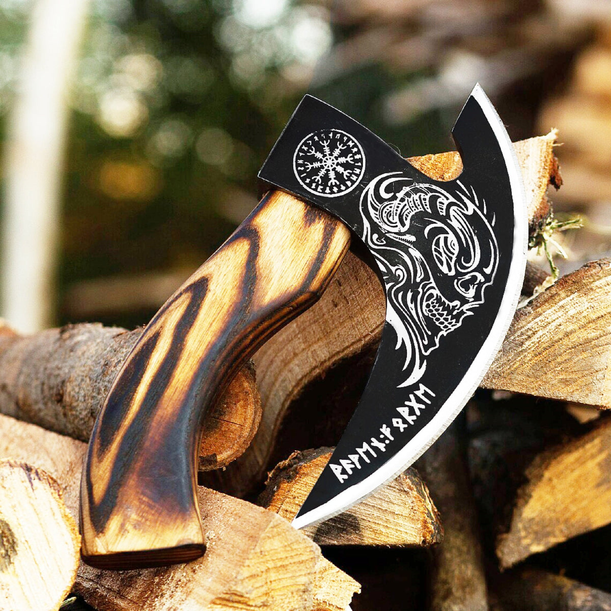 Viking Weapon Replica - Hand Forged Viking Pizza Axe, Rosewood Ash Handle, Leather Sheath