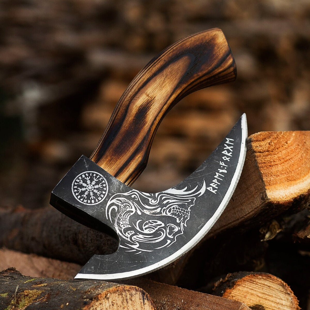 Viking Weapon Replica - Hand Forged Viking Pizza Axe, Rosewood Ash Handle, Leather Sheath