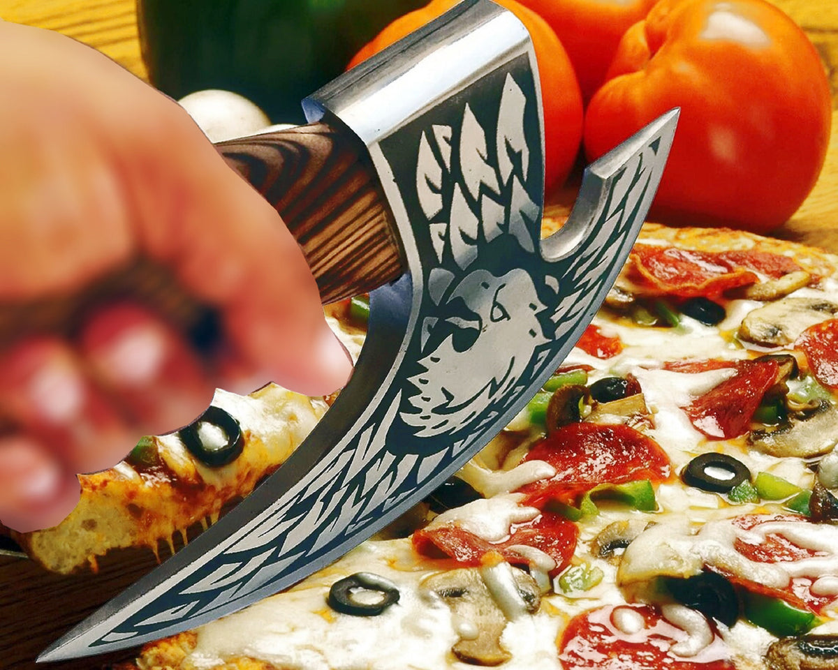 Viking Weapon Replica - Hand Forged Viking Pizza Axe, Rosewood Ash Handle, Leather Sheath