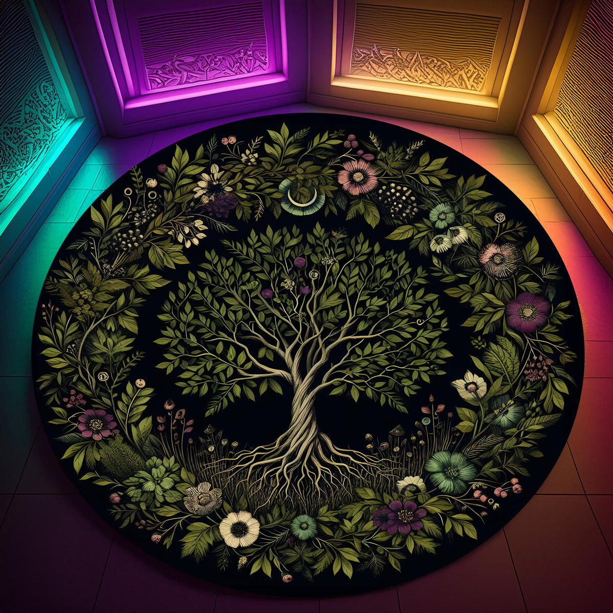 Viking Yggdrasil Tree of Life Rug - Yggdrasil Tree Of Life Round Rug, Nordic Carpet, Vikings Rug