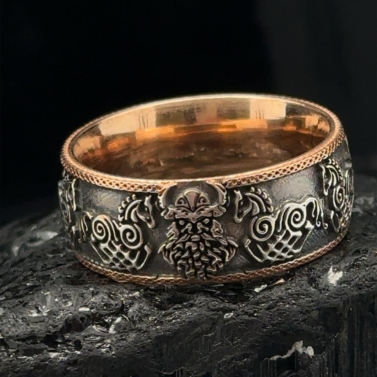 Viking Odin Ring - Sleipnir Viking Wedding Band Odin’s Eight Legged Horse Norse Rune Ring Oxidized