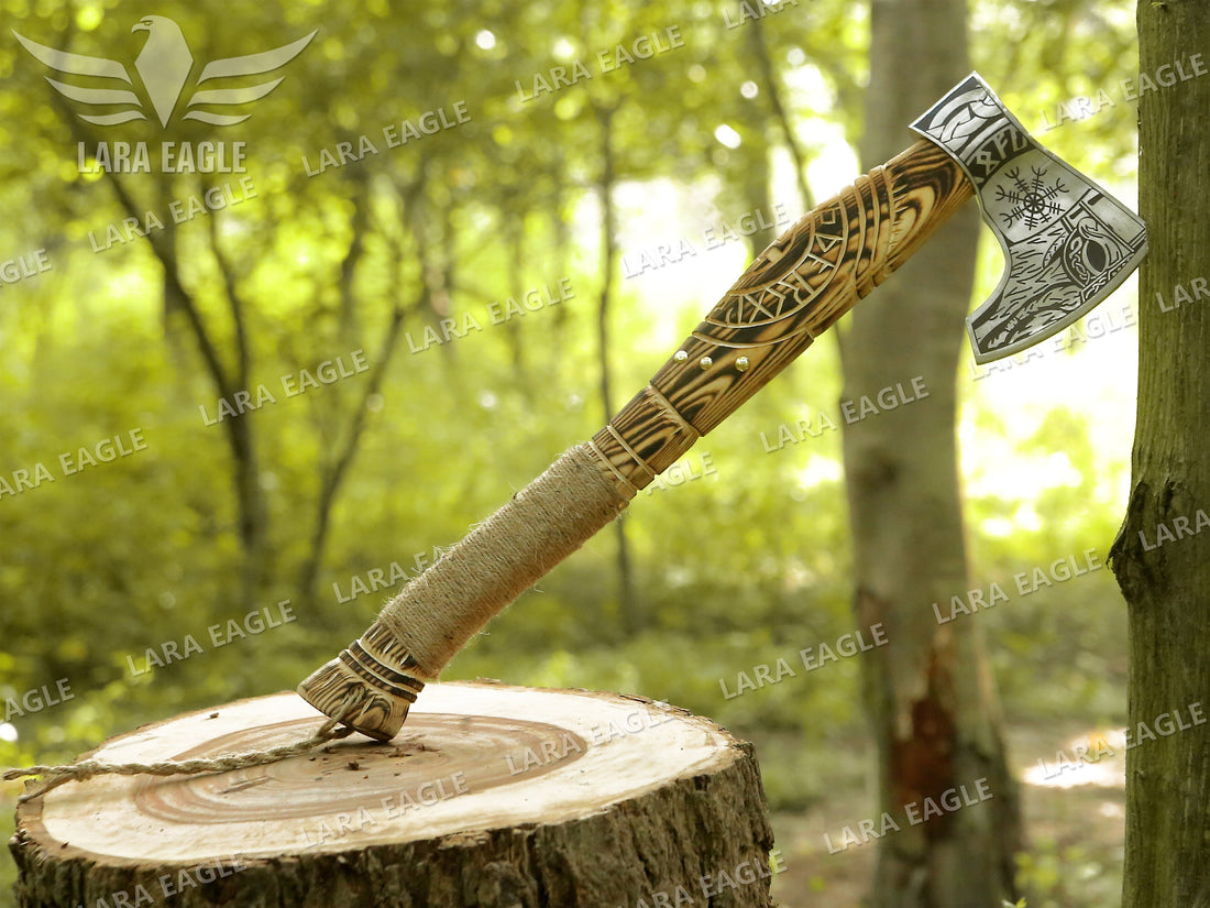 Viking Weapon Replica - Viking Forged Axe, Hatchet, Hand Forged Carbon Steel Viking Axe, Ragnar