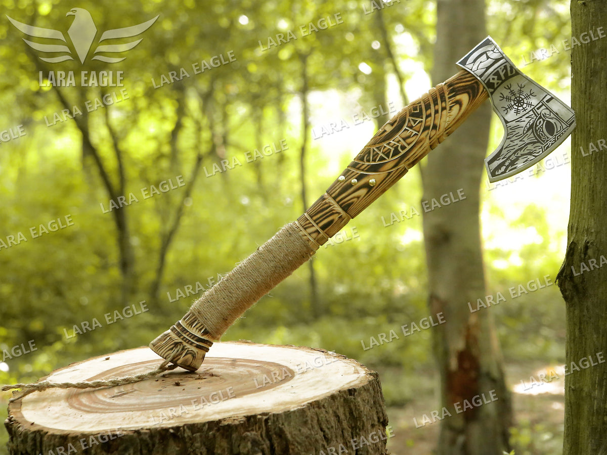 Viking Weapon Replica - Viking Forged Axe, Hatchet, Hand Forged Carbon Steel Viking Axe, Ragnar