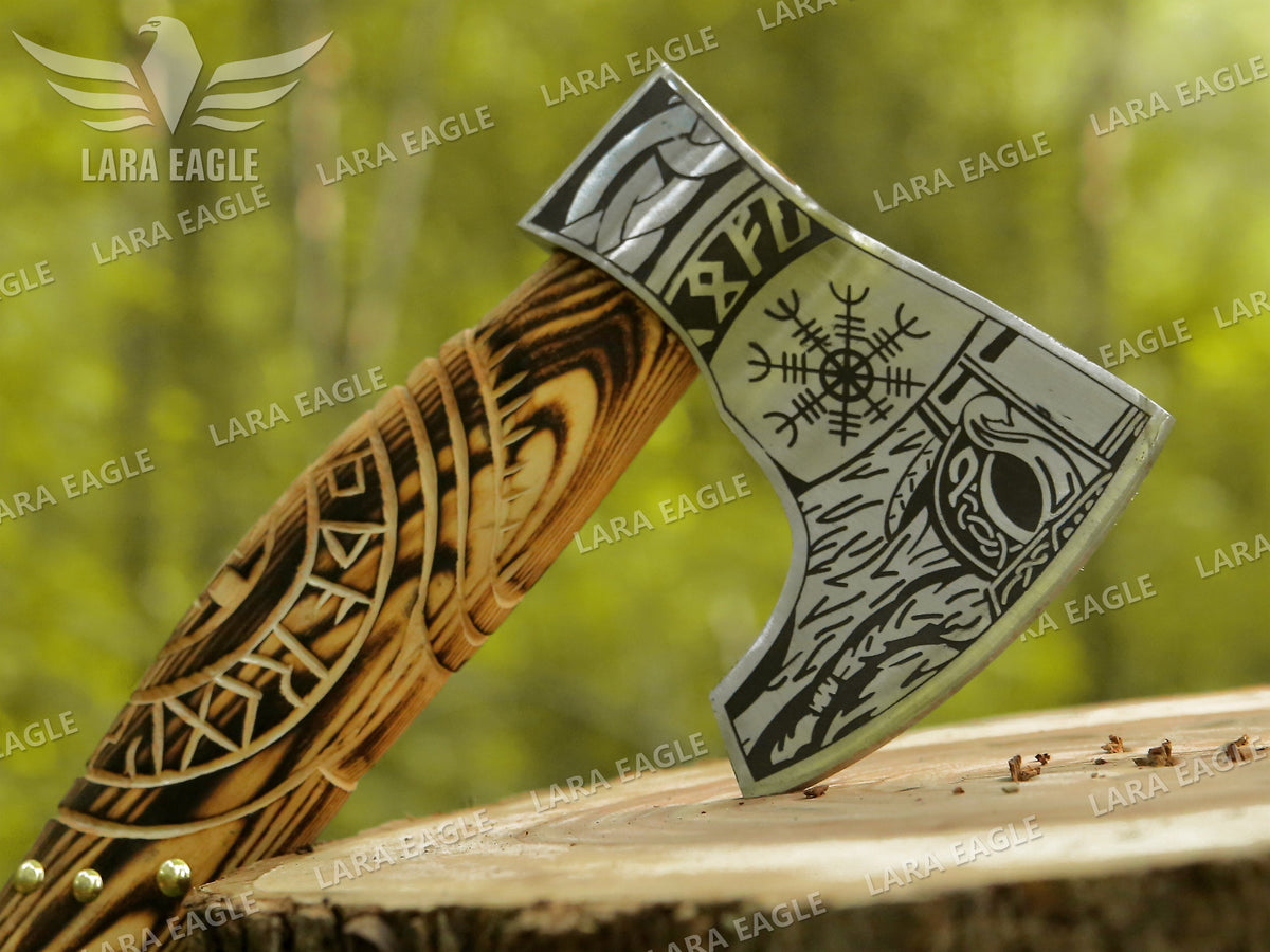 Viking Weapon Replica - Viking Forged Axe, Hatchet, Hand Forged Carbon Steel Viking Axe, Ragnar