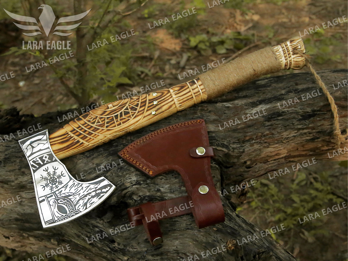 Viking Weapon Replica - Viking Forged Axe, Hatchet, Hand Forged Carbon Steel Viking Axe, Ragnar
