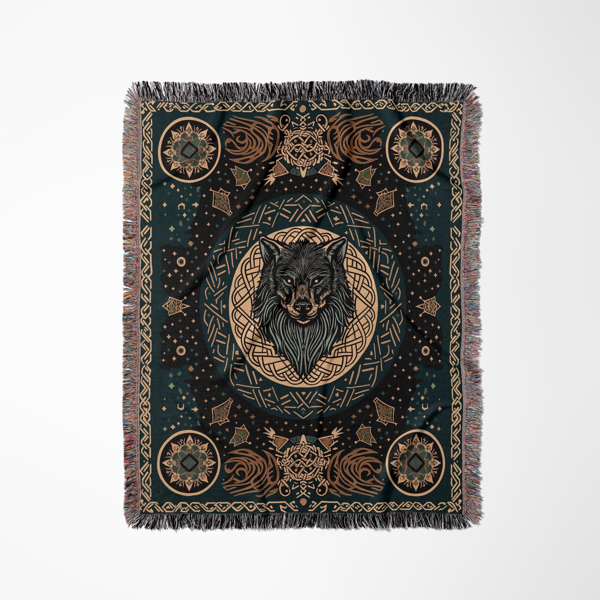 Viking Wolf Blanket - Norse Wolf Fenrir Woven Blanket, Wolf Woven Throw Blanket, Norse Style Woven