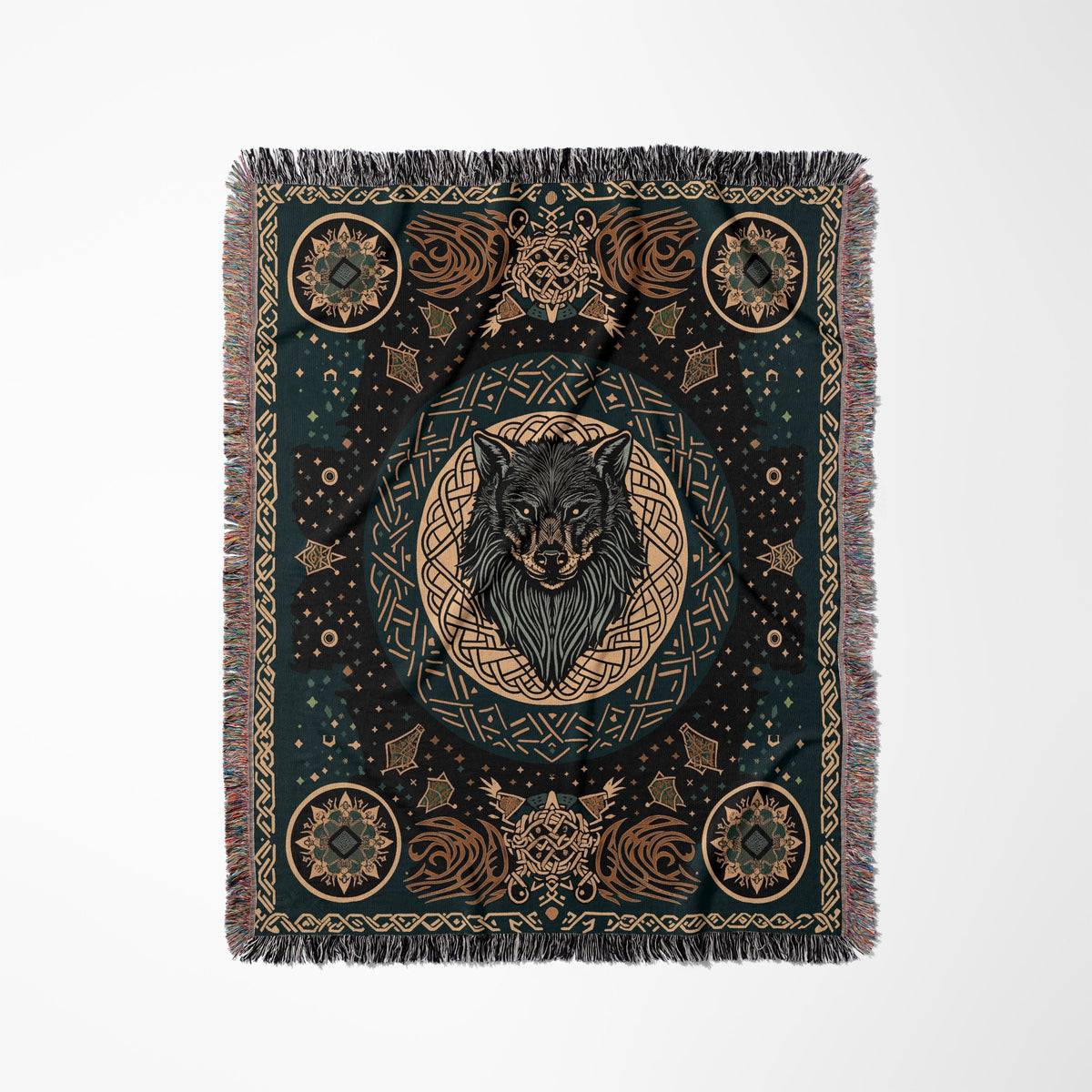 Viking Wolf Blanket - Norse Wolf Fenrir Woven Blanket, Wolf Woven Throw Blanket, Norse Style Woven