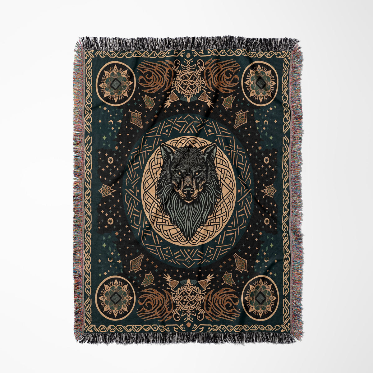 Viking Wolf Blanket - Norse Wolf Fenrir Woven Blanket, Wolf Woven Throw Blanket, Norse Style Woven