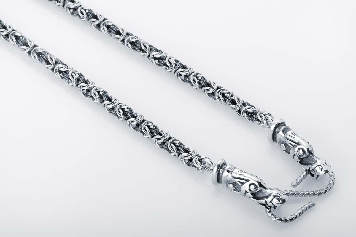 Viking Wolf Necklace - Silver Link Chain - Men's Norse Chain for Necklace with Wolf Heads