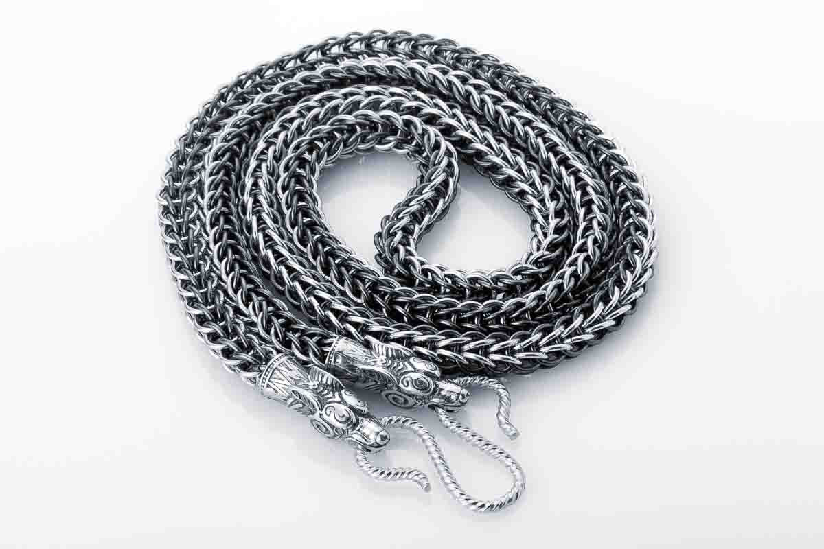 Viking Wolf Necklace - Silver Link Chain - Men's Norse Chain for Necklace with Wolf Heads