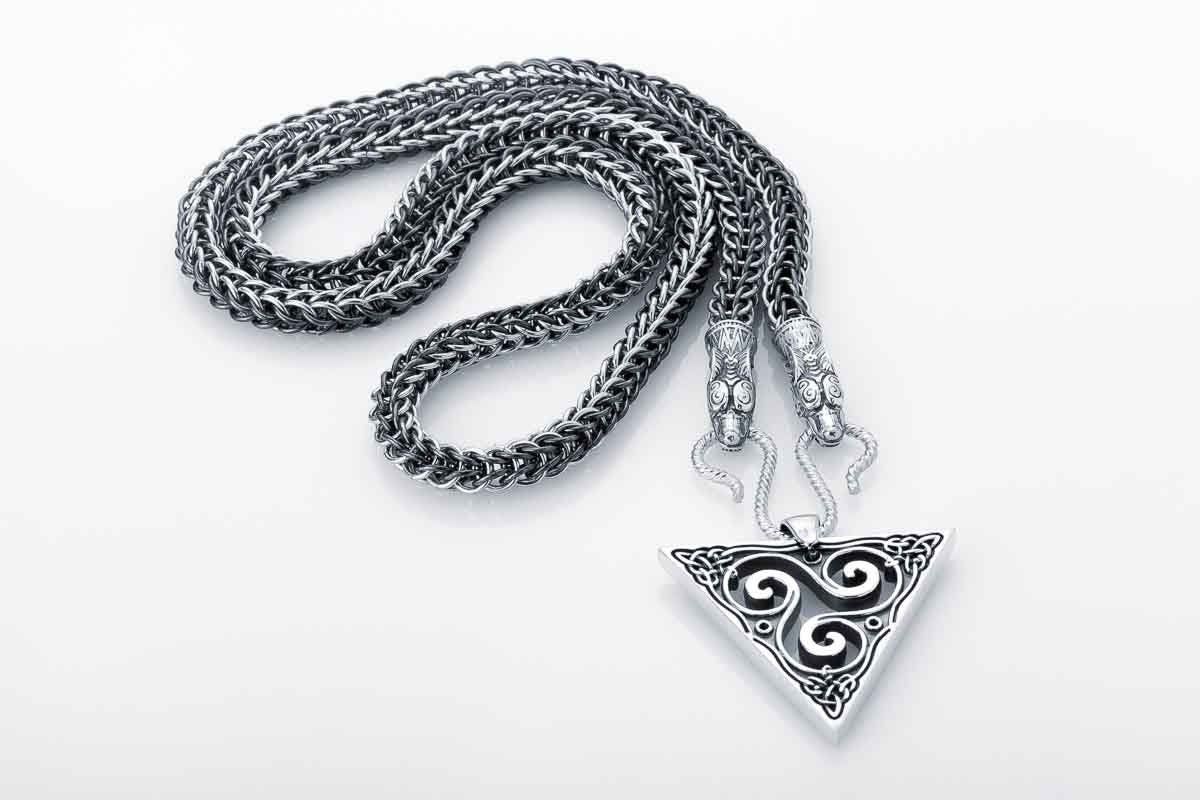 Viking Wolf Necklace - Silver Link Chain - Men's Norse Chain for Necklace with Wolf Heads
