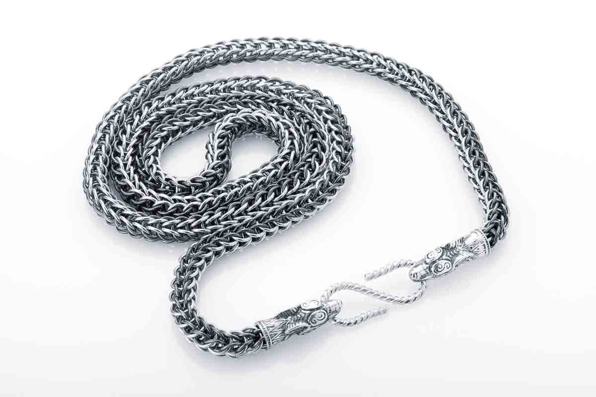 Viking Wolf Necklace - Silver Link Chain - Men's Norse Chain for Necklace with Wolf Heads