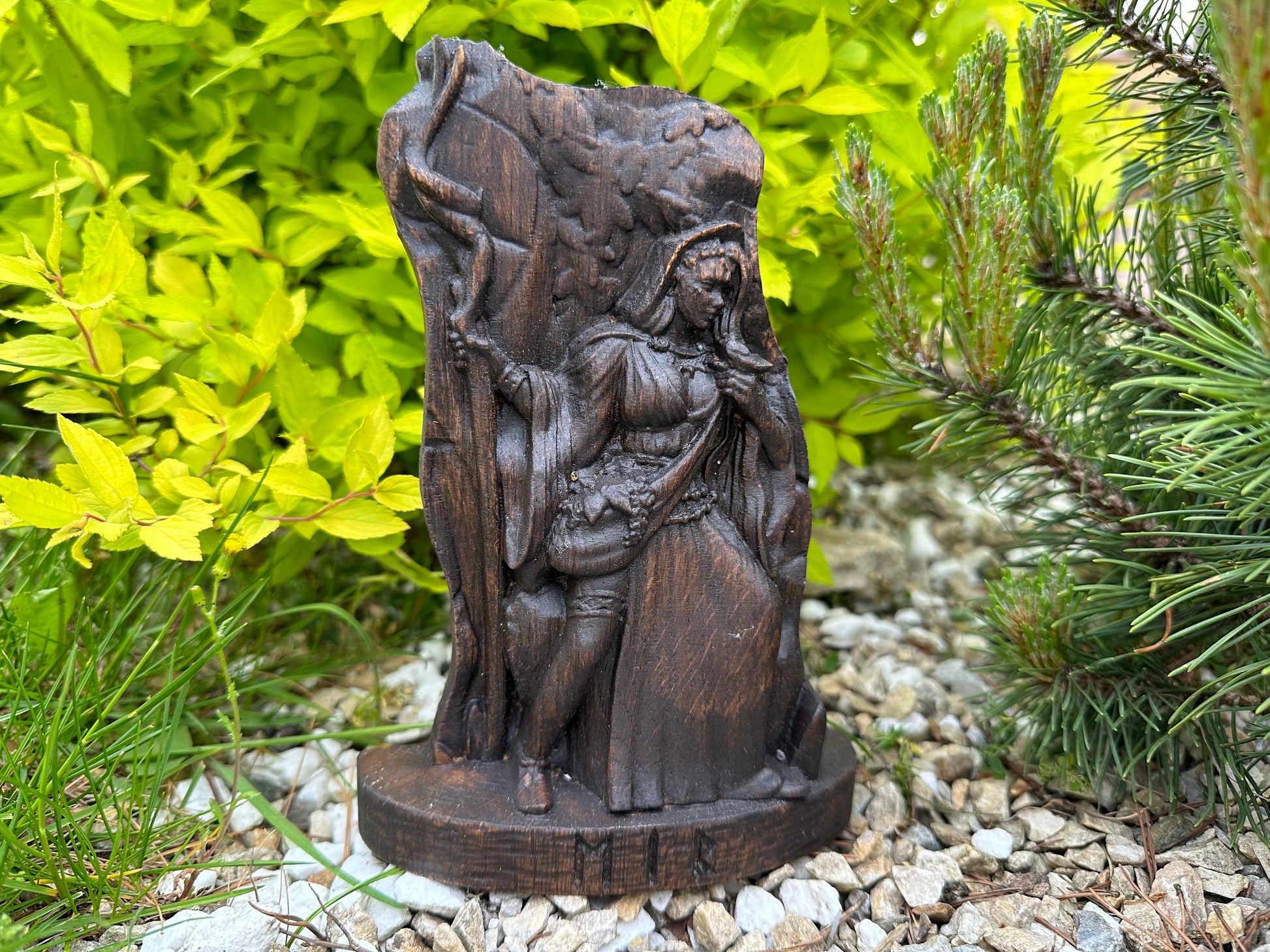 Viking Valknut Home Decor - Hand-Carved Wooden Ouroboros with Valknut, Viking Dragon Wall Decor