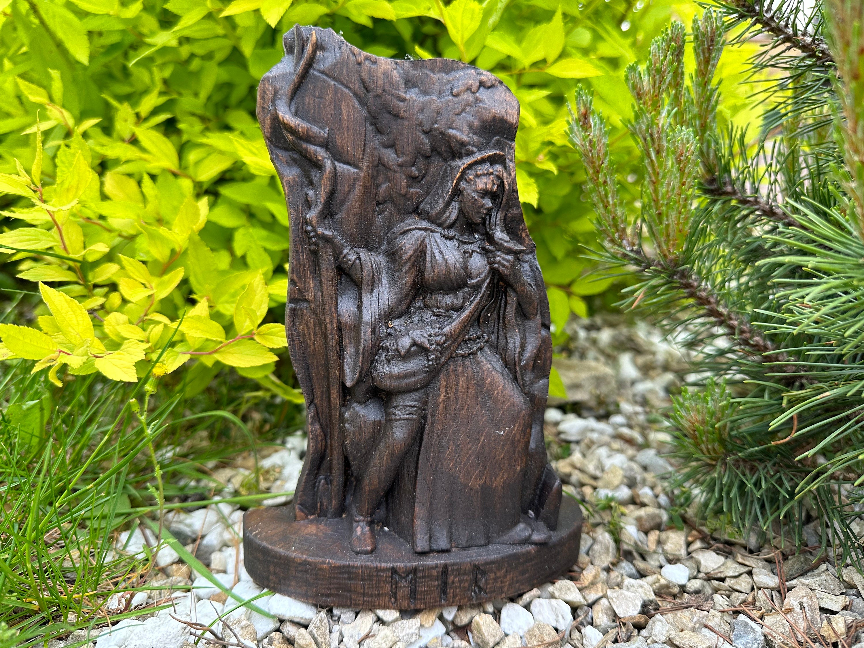 Viking Valknut Home Decor - Hand-Carved Wooden Ouroboros with Valknut, Viking Dragon Wall Decor