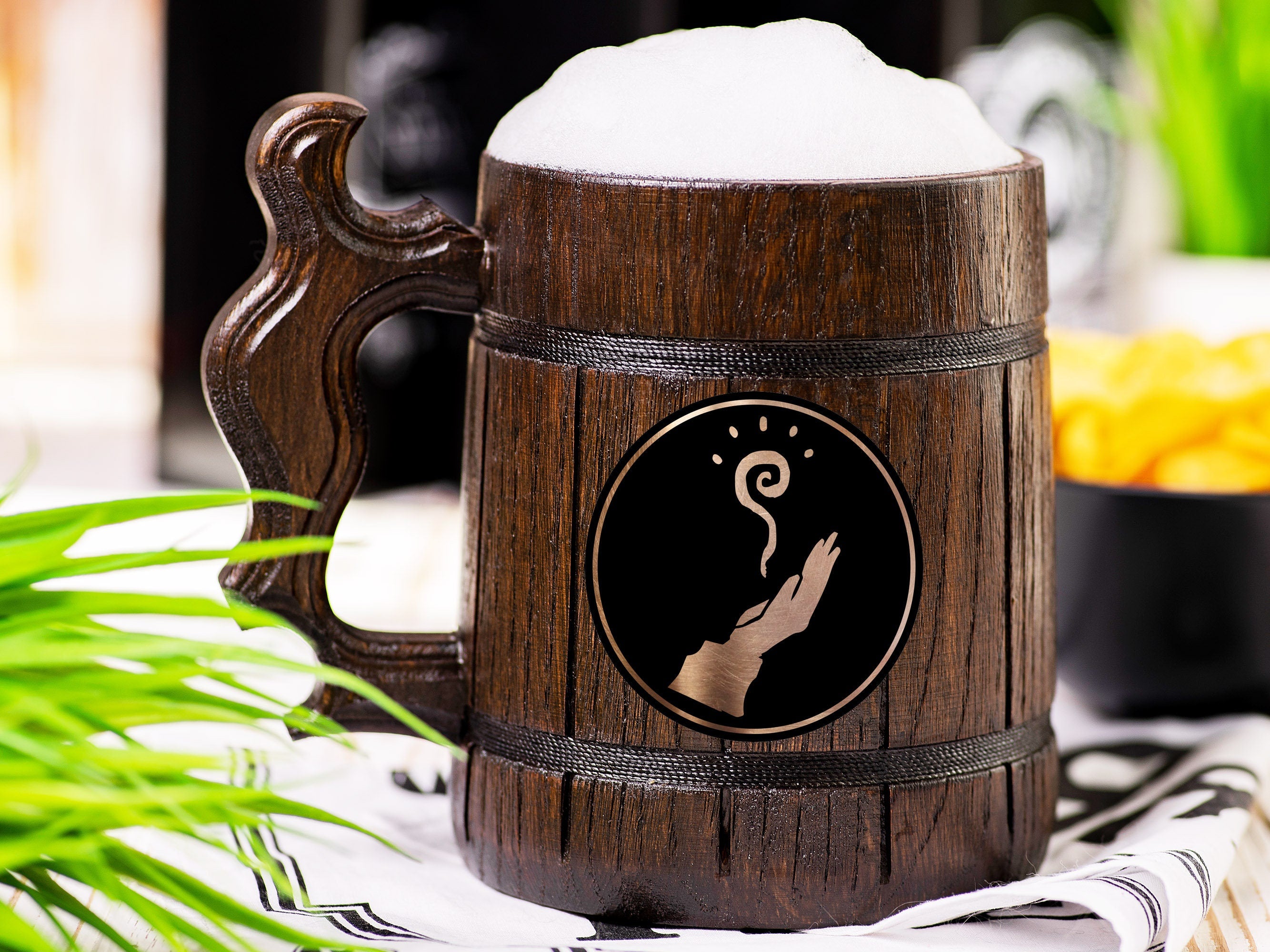 Viking Wolf Mug - Medieval Fantasy Beer Mug – Embossed Ceramic Tankard with Wolf Crest, Large