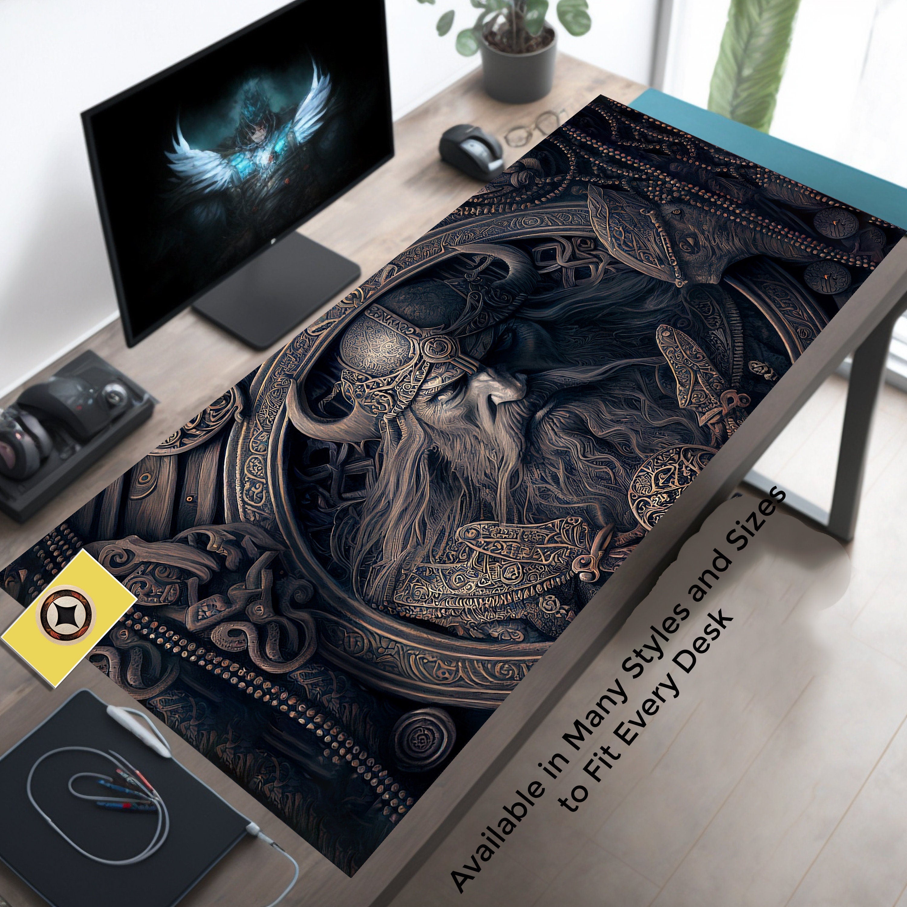 Viking Rune Leather Accessory - Personalized Norse Mythology Desk Mat, Ethnic Norse Name In Viking