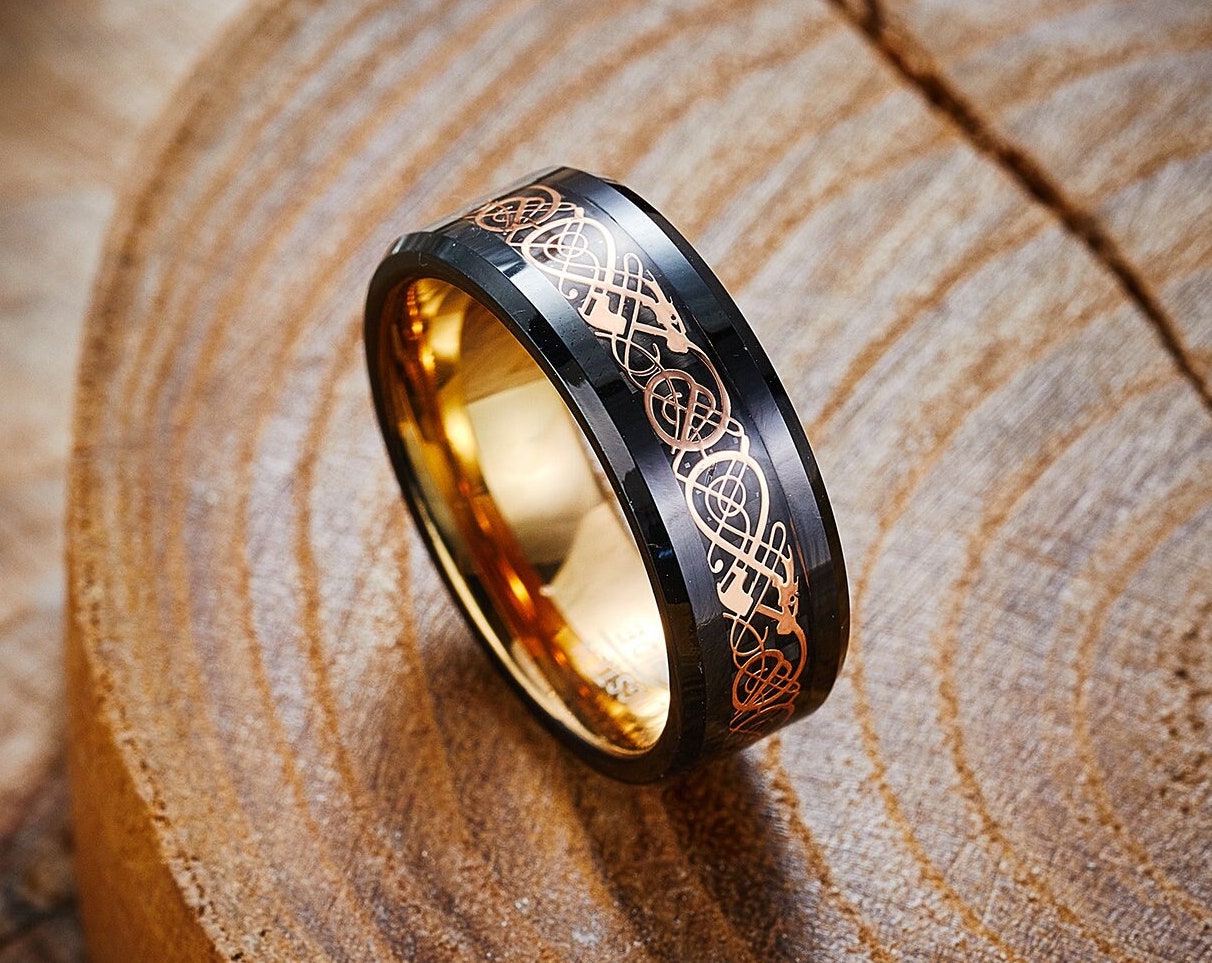 Viking Rune Ring - Viking Tree of Life Ring Mens Titanium Steel Celtic Knot Band Rustic Norse Rune