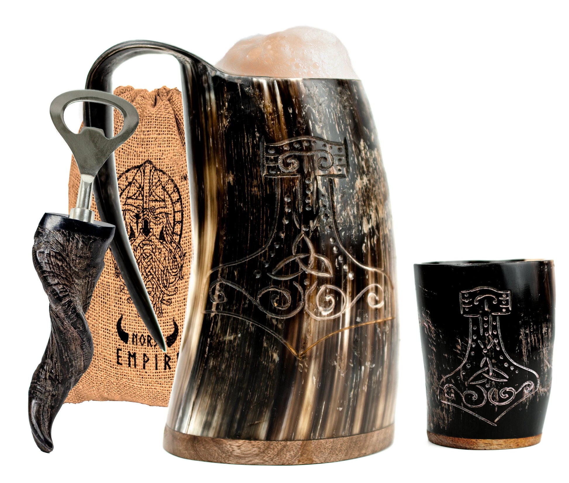 Viking Mug - SCA Viking Fireworks Print Drinking Horn w/ Leather Holster Fireworks Party Sparklers