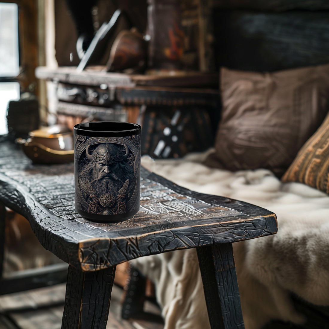 Viking Mug - Viking Coffee Mug, 15oz, Black Coffee Cup, Nordic Tea Cup, Norse Viking Mug, Custom