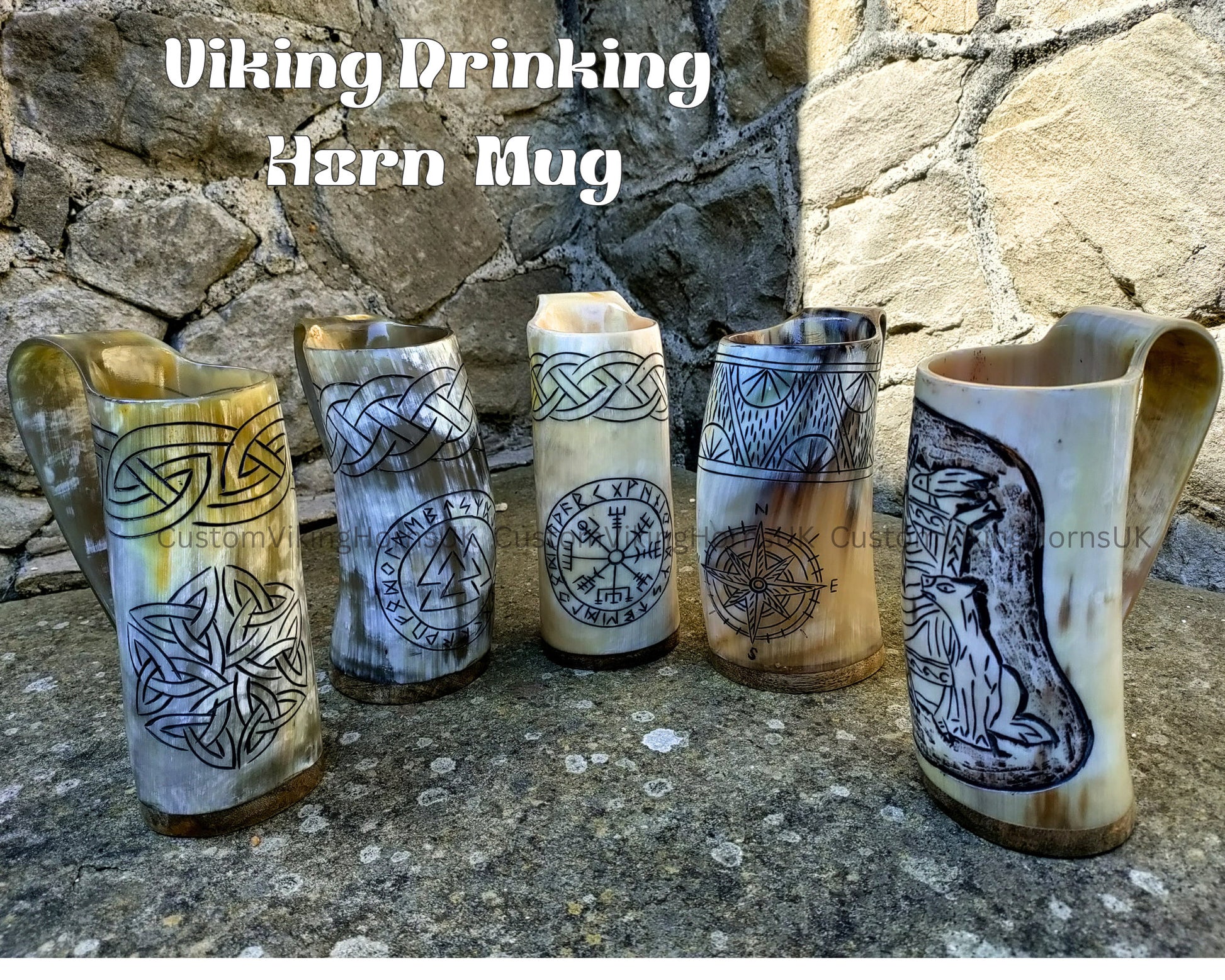 Viking Mug - Viking Drinking Horn Jormungandr Engraved, Handmade Bovine Horn Mug, Norse Mead Horn