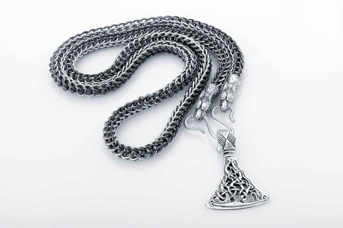 Viking Wolf Necklace - Silver Link Chain - Men's Norse Chain for Necklace with Wolf Heads