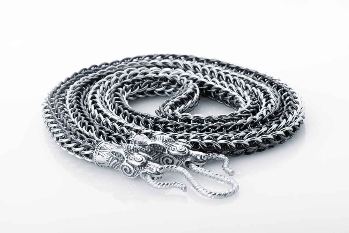 Viking Wolf Necklace - Silver Link Chain - Men's Norse Chain for Necklace with Wolf Heads