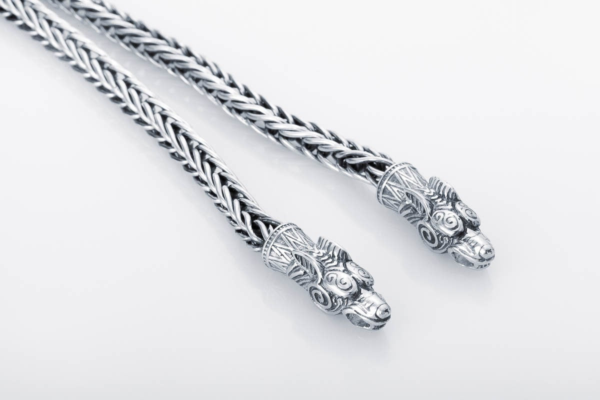 Viking Wolf Necklace - Silver Link Chain - Men's Norse Chain for Necklace with Wolf Heads