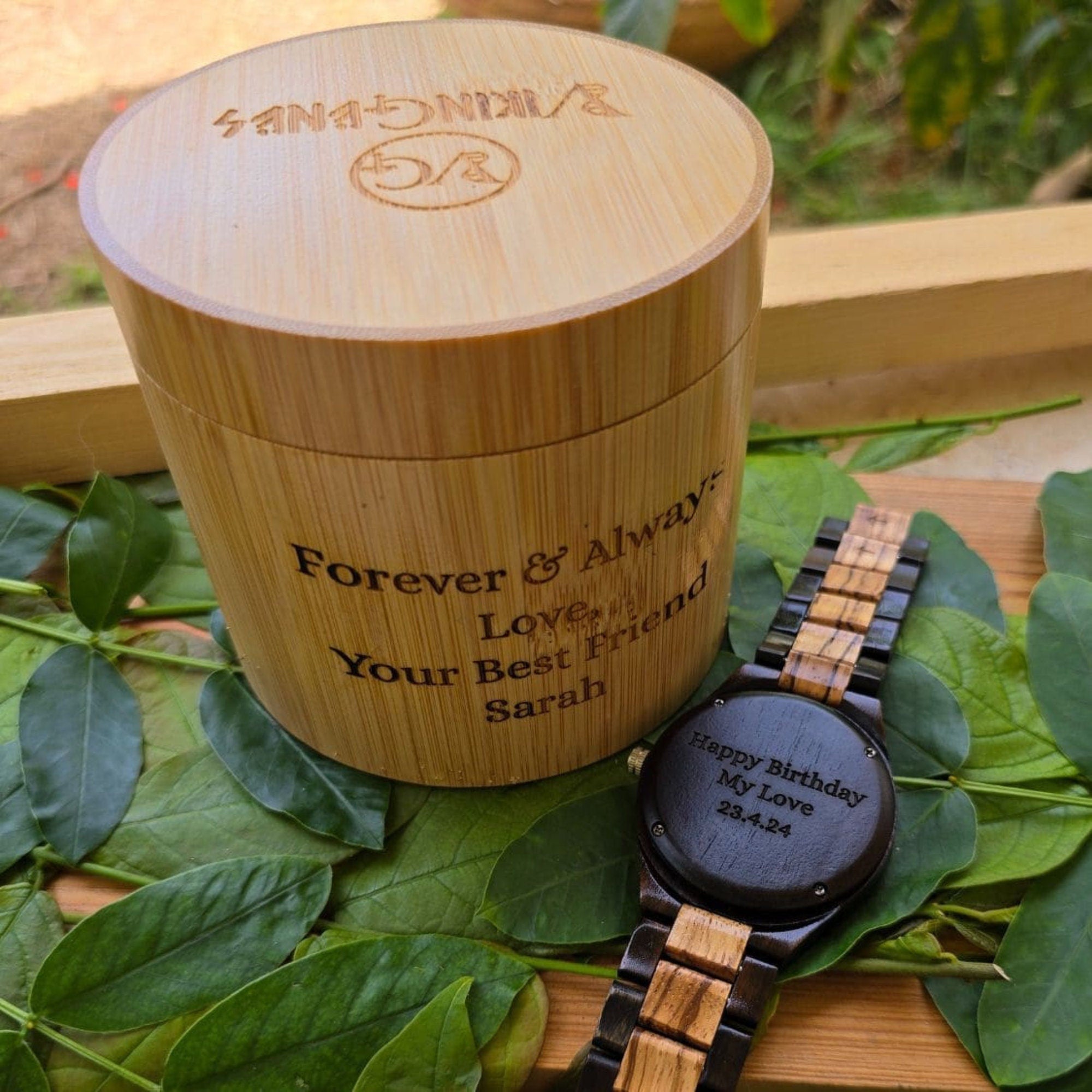 Viking Leather Accessory - Viking Compass Watch, Wooden Engraved, Groomsmen Gift, Personalized