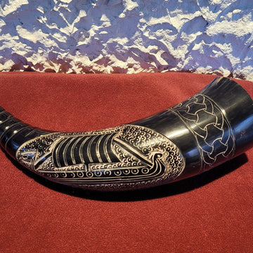 Viking Mug - Viking Ship Drinking Horn Scrimshaw Beer Mug Stand and Holster