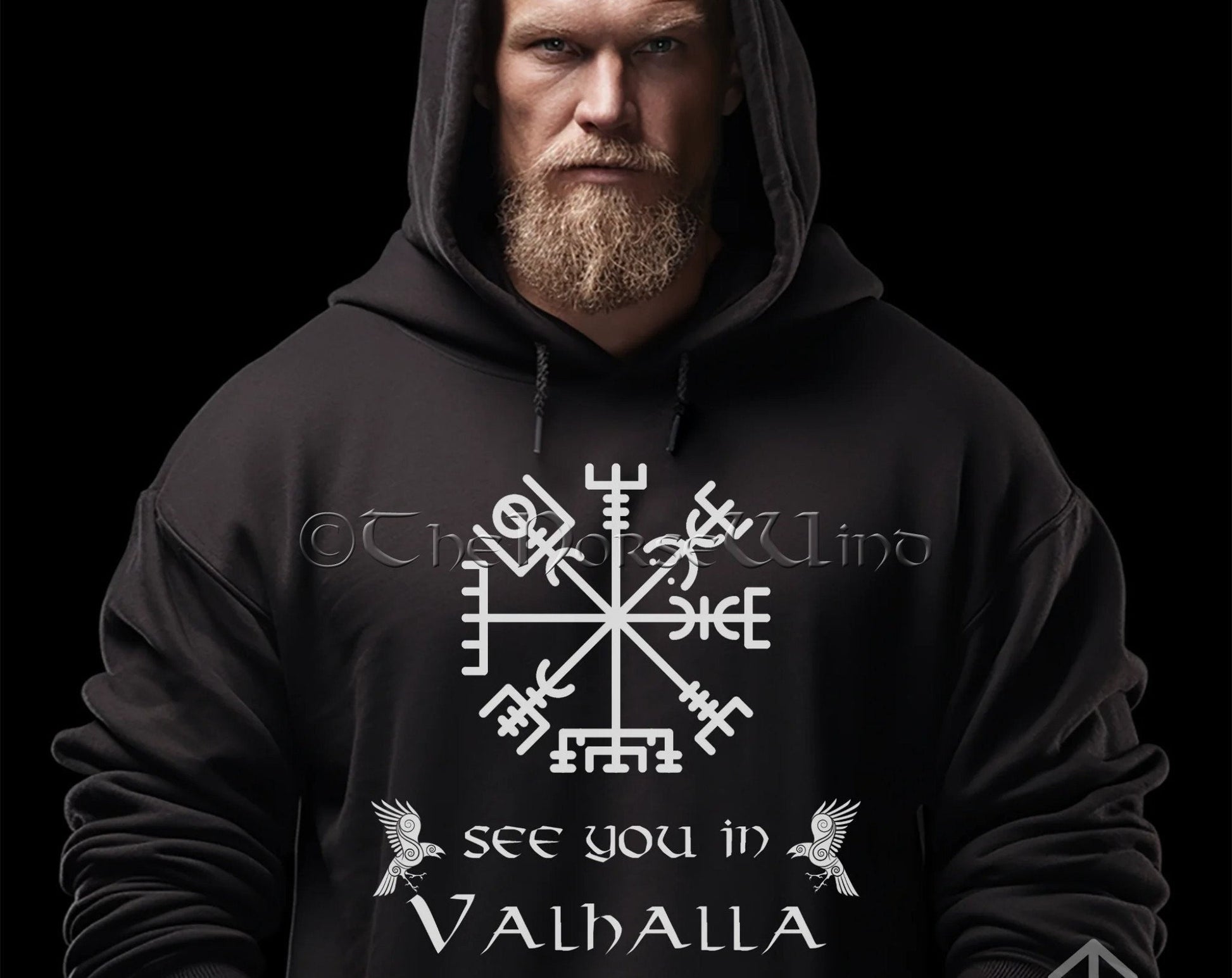 Viking Vegvisir Compass Hoodie - Nordic Viking Hoodie, Vegvisir Compass, Futhark Runes, Norse