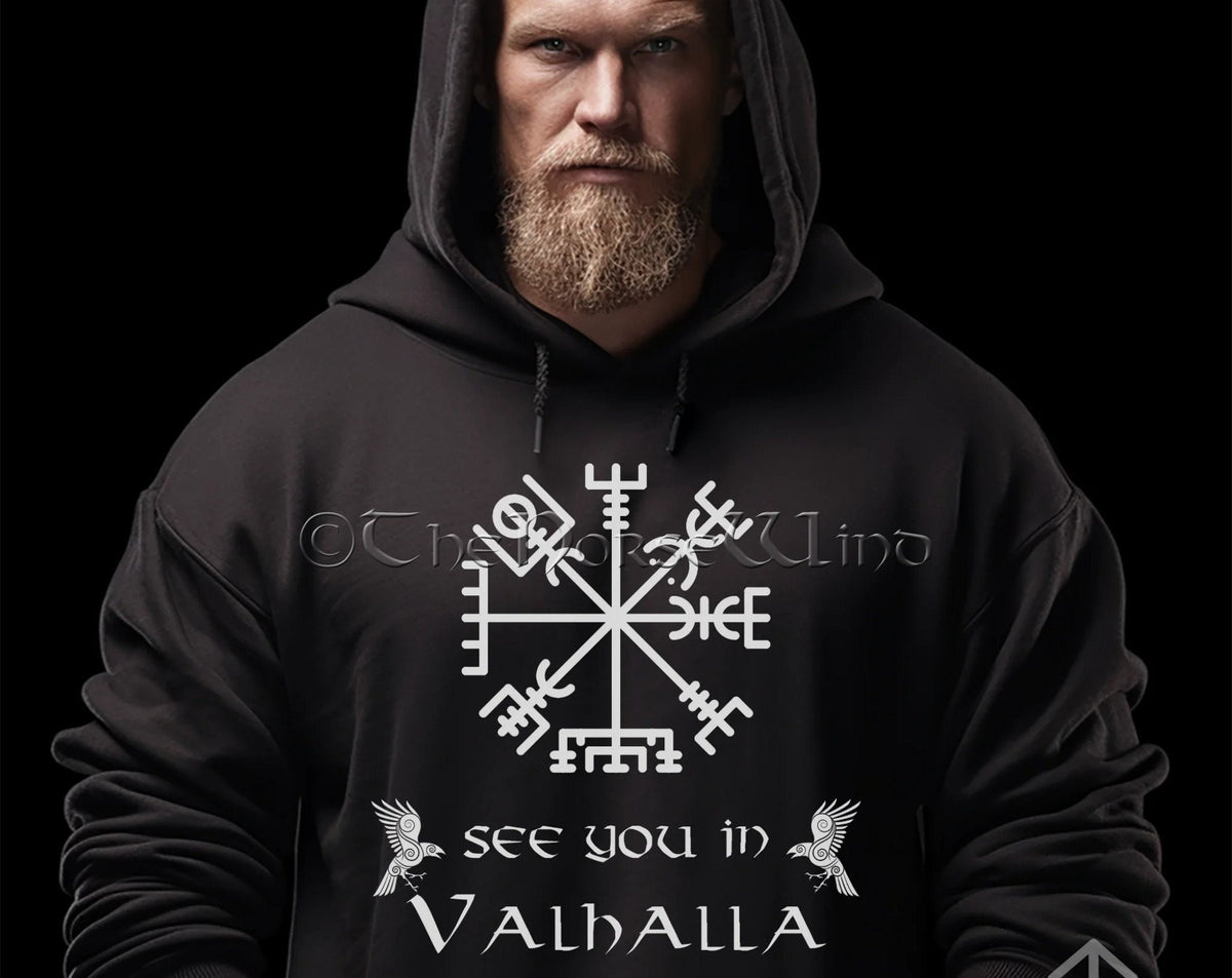 Viking Vegvisir Compass Hoodie - Nordic Viking Hoodie, Vegvisir Compass, Futhark Runes, Norse