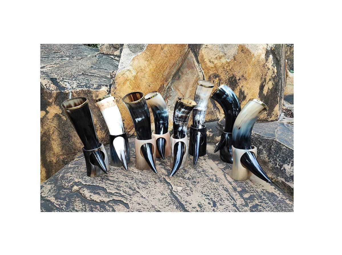 Viking Mug - SCA Viking Fireworks Print Drinking Horn w/ Leather Holster Fireworks Party Sparklers