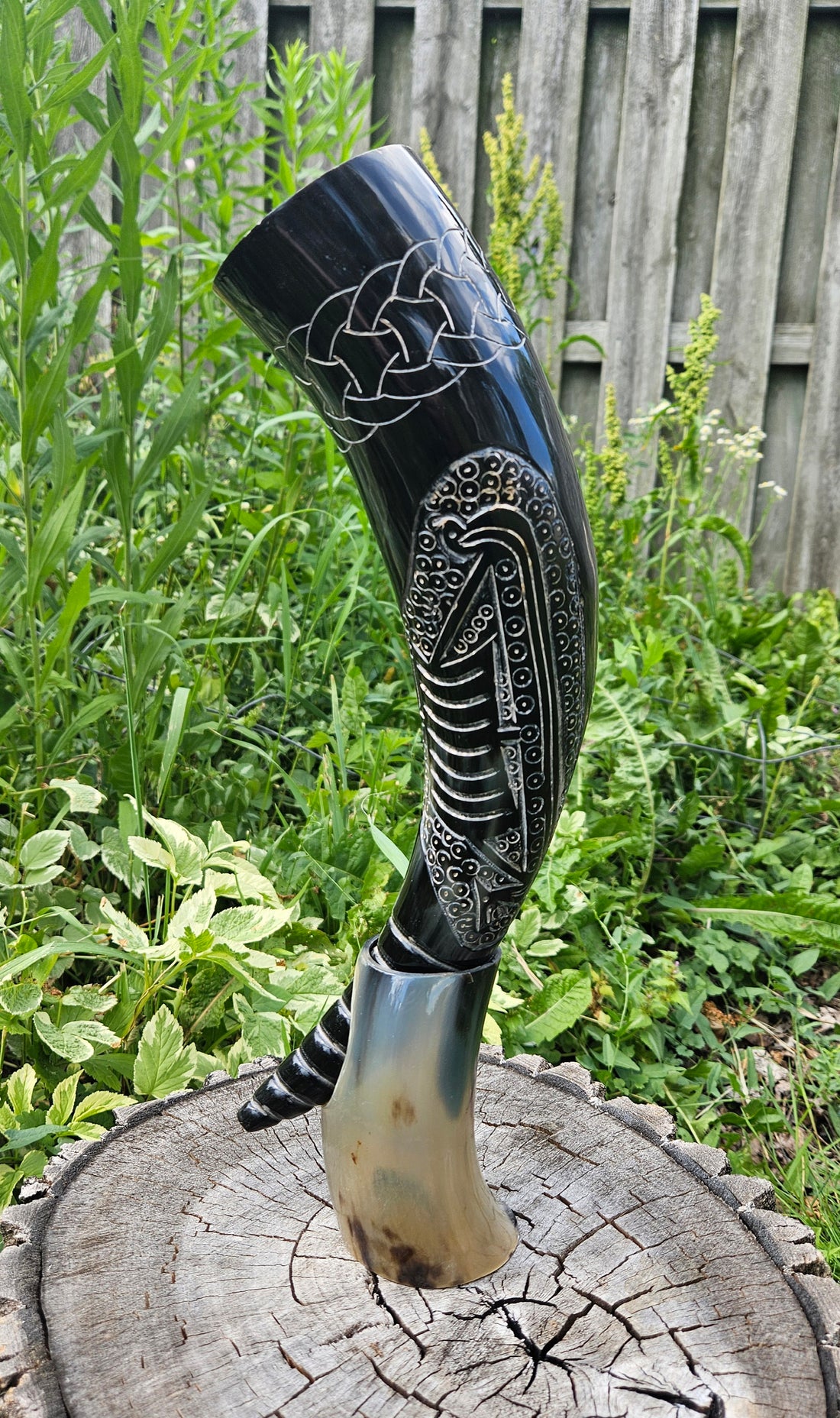 Viking Mug - Viking Ship Drinking Horn Scrimshaw Beer Mug Stand and Holster