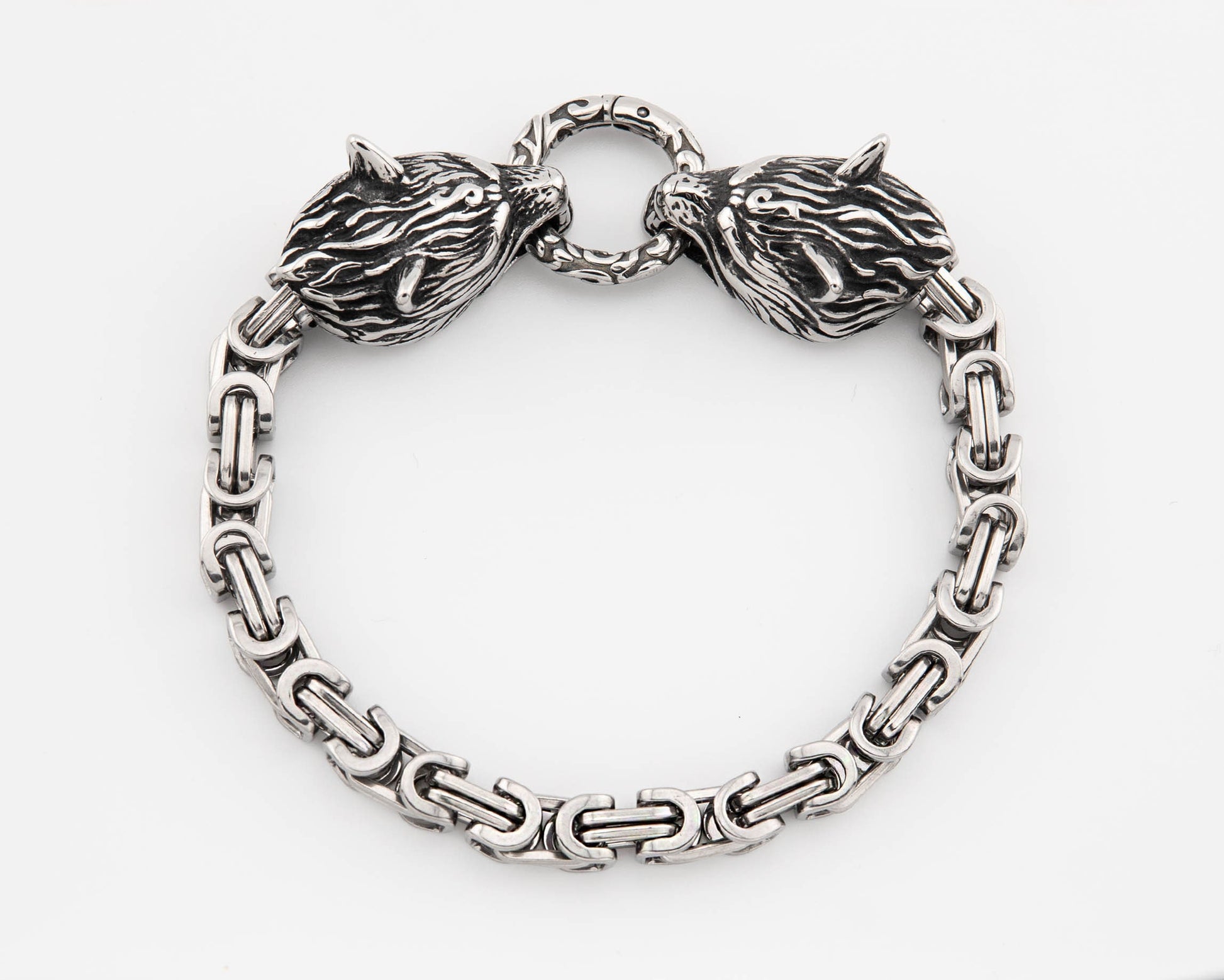 Viking Wolf Bracelet - Sterling Silver Viking Wolf Bracelet with Runes – Nordic Mythology Jewelry