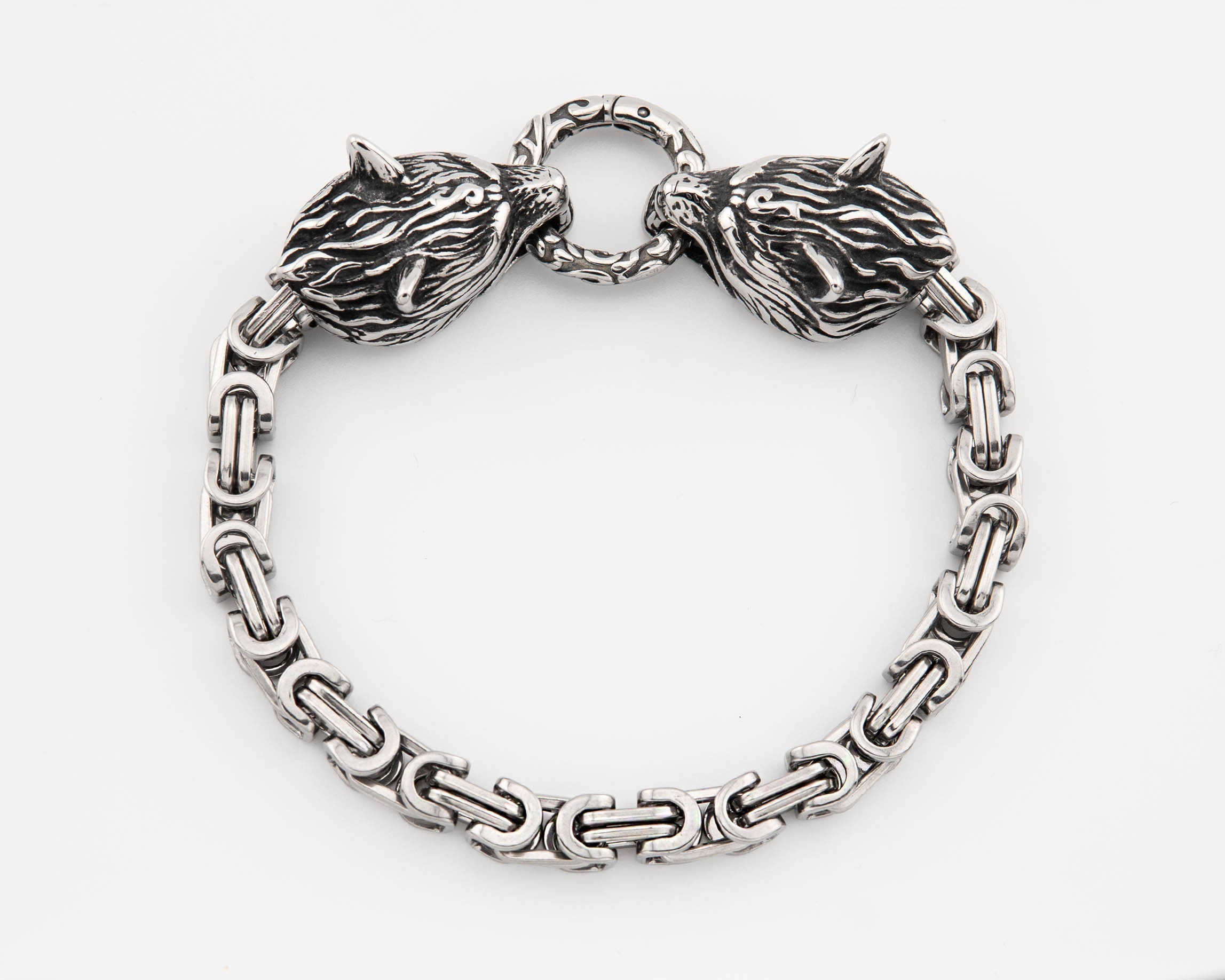 Viking Wolf Bracelet - Sterling Silver Viking Wolf Bracelet with Runes – Nordic Mythology Jewelry