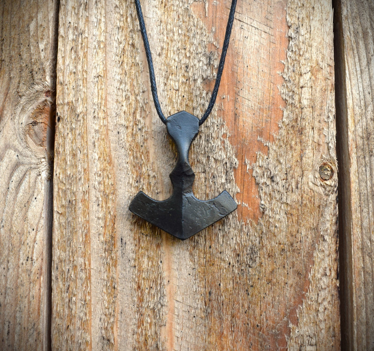 Viking Thor's Hammer Necklace - Forged Black Iron Small Thor's Hammer Pendant, Available with