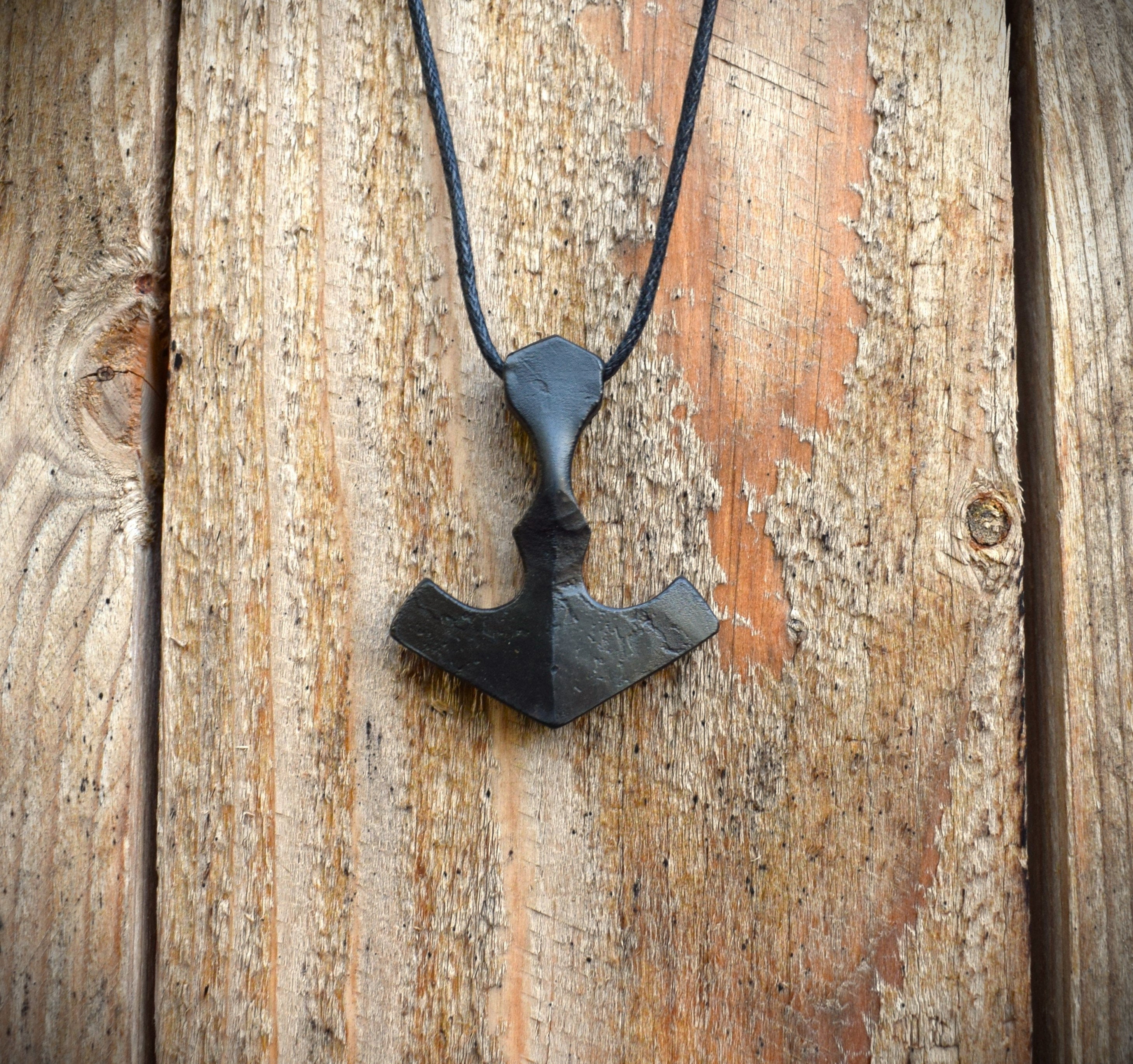 Viking Thor's Hammer Necklace - Forged Black Iron Small Thor's Hammer Pendant, Available with
