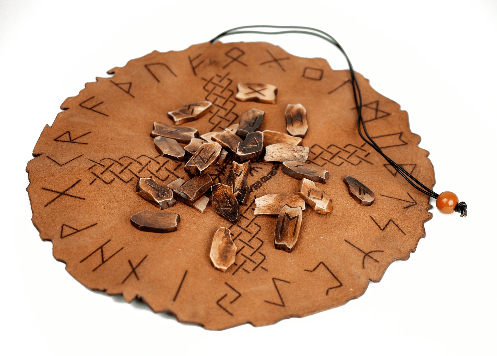 Viking Rune Home Decor - Handcrafted Viking Bone Rune Divination Kit with Leather Mat & Elder
