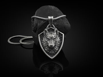 Viking Wolf Necklace - Norse Mythology Wolf Handmade Sterling Silver Men Charm Necklace, Viking