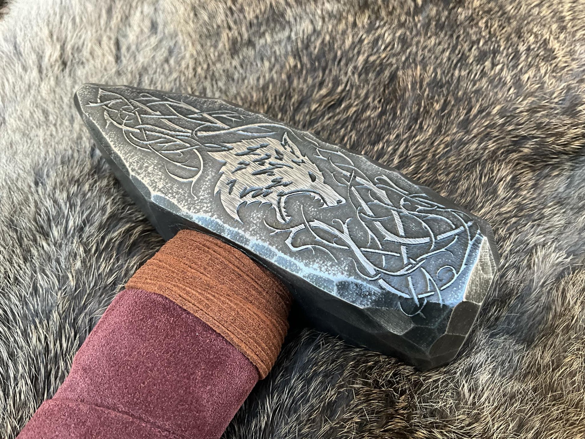 Viking Wolf Costume & LARP - Fenrir Viking Hammer Wolf and Runes Engraved Norse Cosplay Rustic