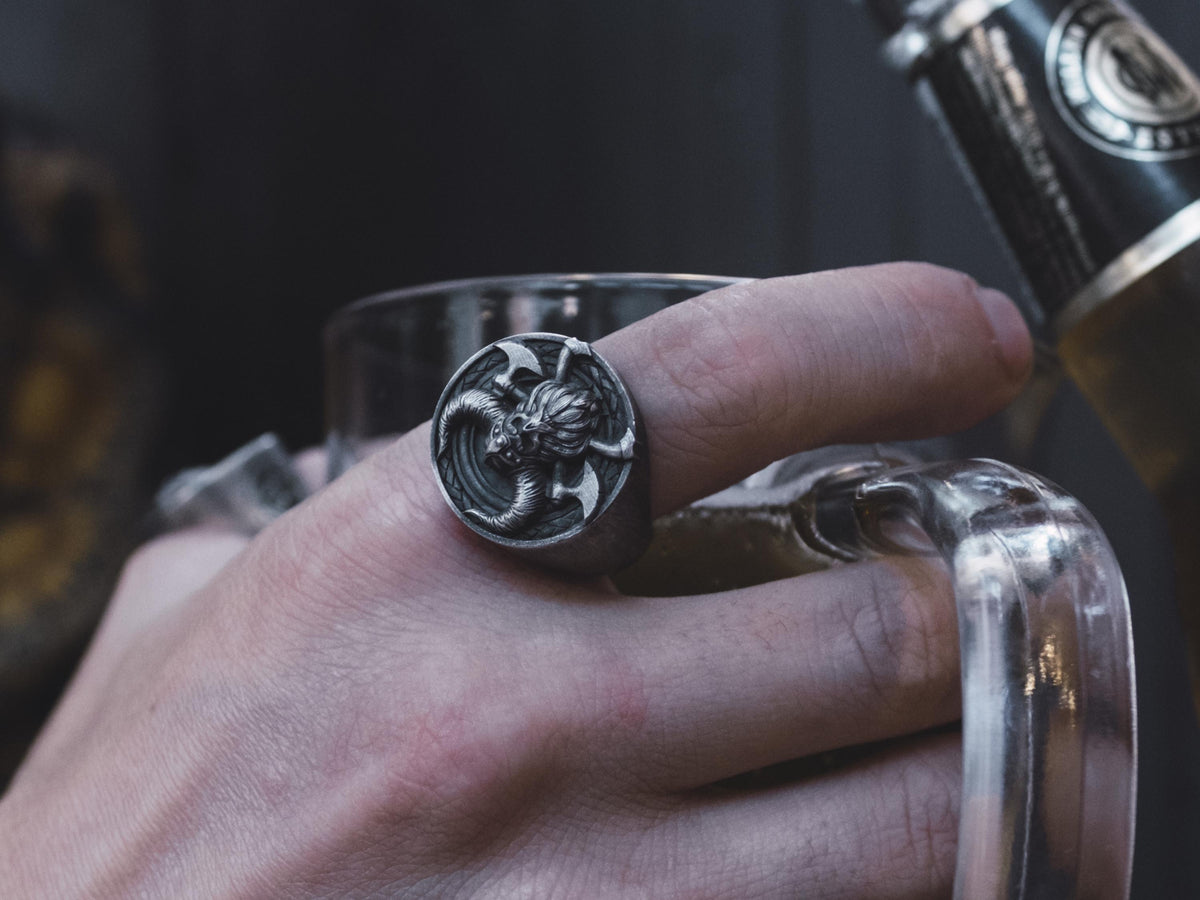 Viking Thor's Hammer Ring - Viking Thor Handmade Sterling Silver Men Signet Ring, Norse Mythology
