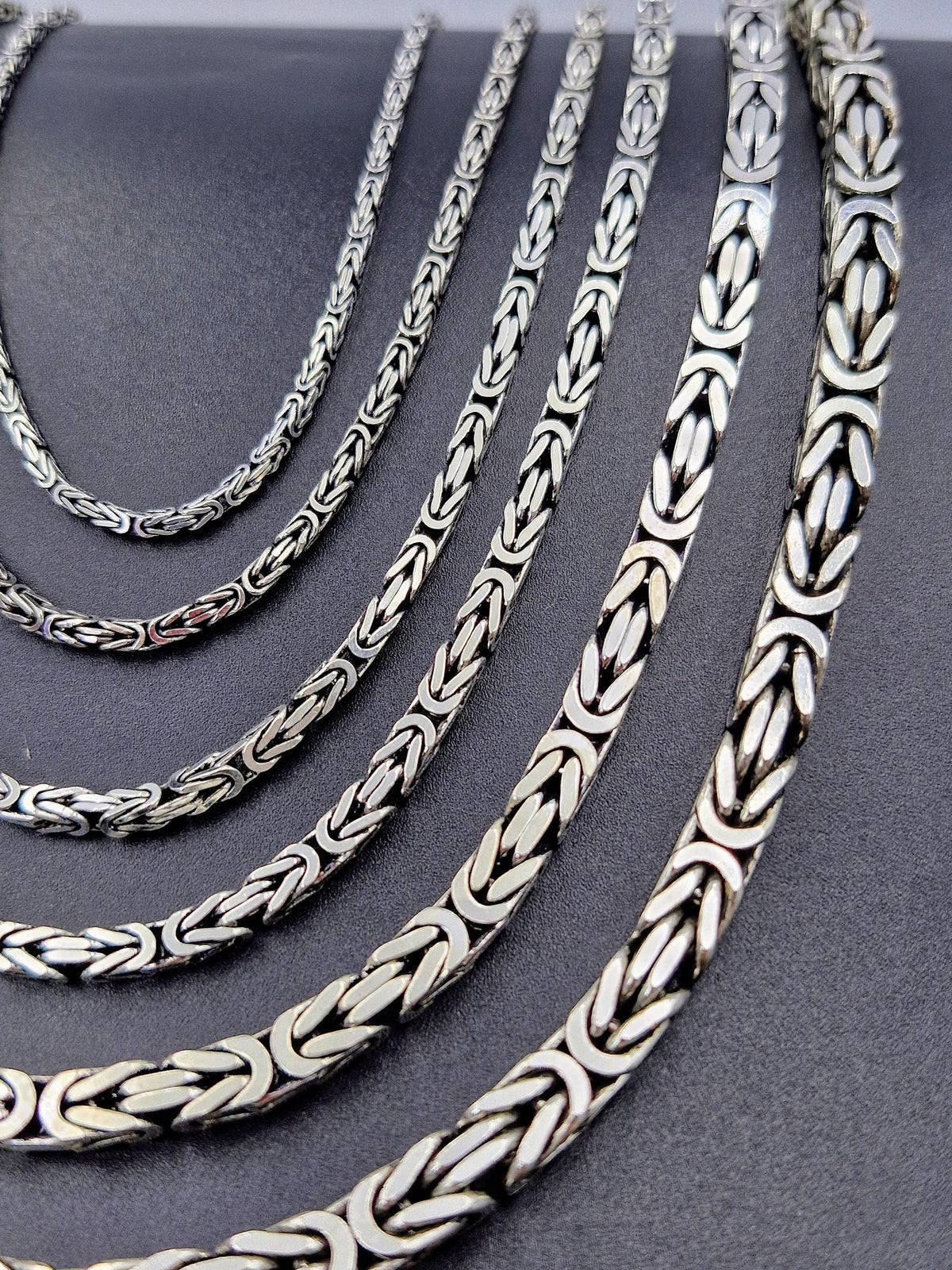Viking Necklace - Oxidized Silver Square Byzantine Chain Necklace, 925 Sterling Silver Viking