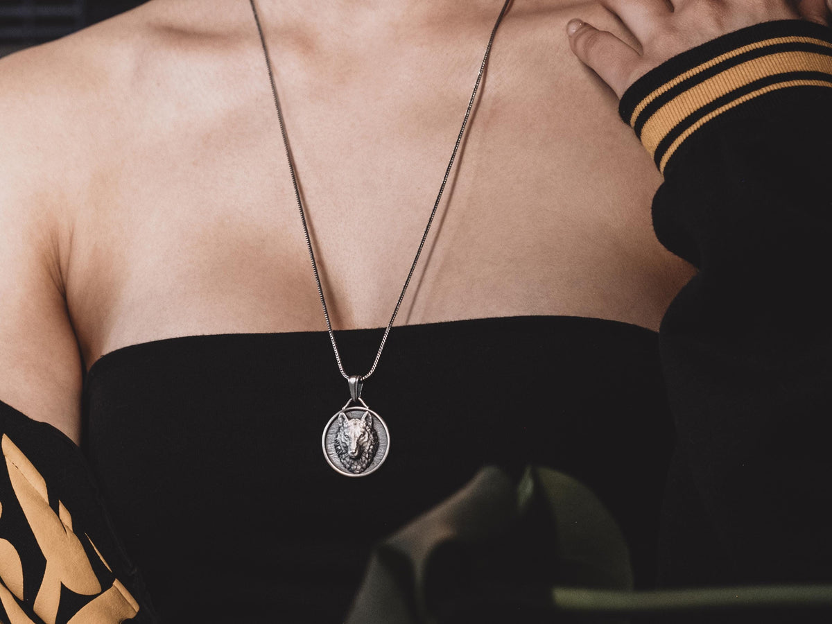 Viking Wolf Necklace - Norse Mythology Wolf Handmade Sterling Silver Men Charm Necklace, Viking