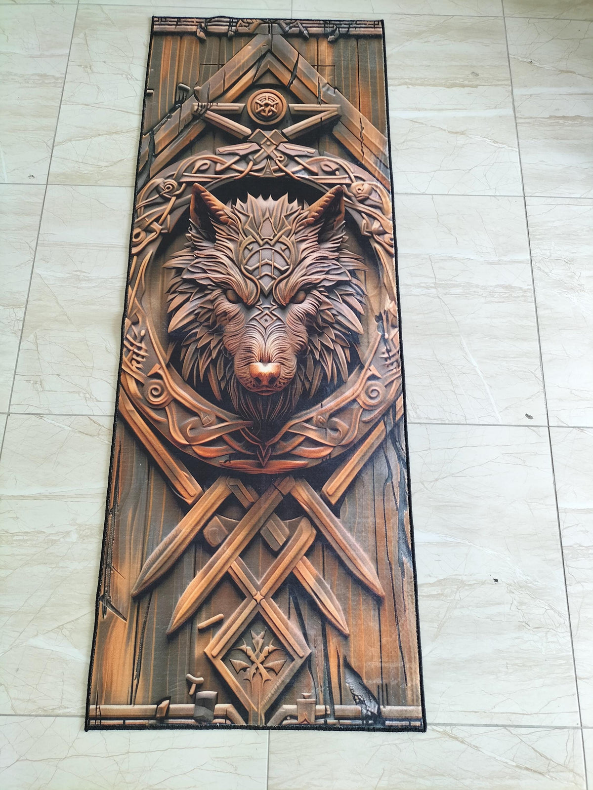 Viking Wolf Rug - 3D Viking Wolf Runner Rug: Norse Decor